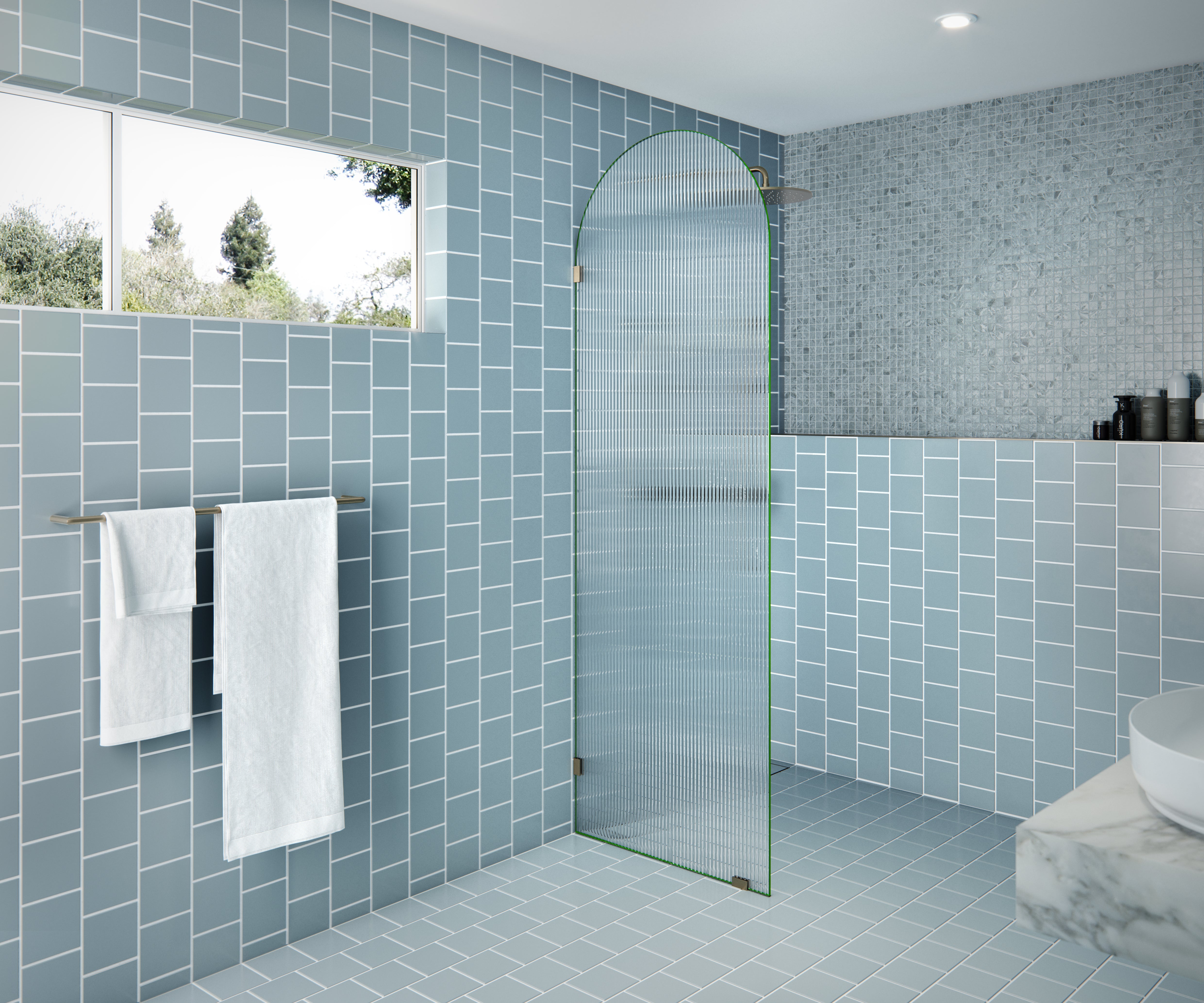 Shower Single Fixed Panel Arch Fluted