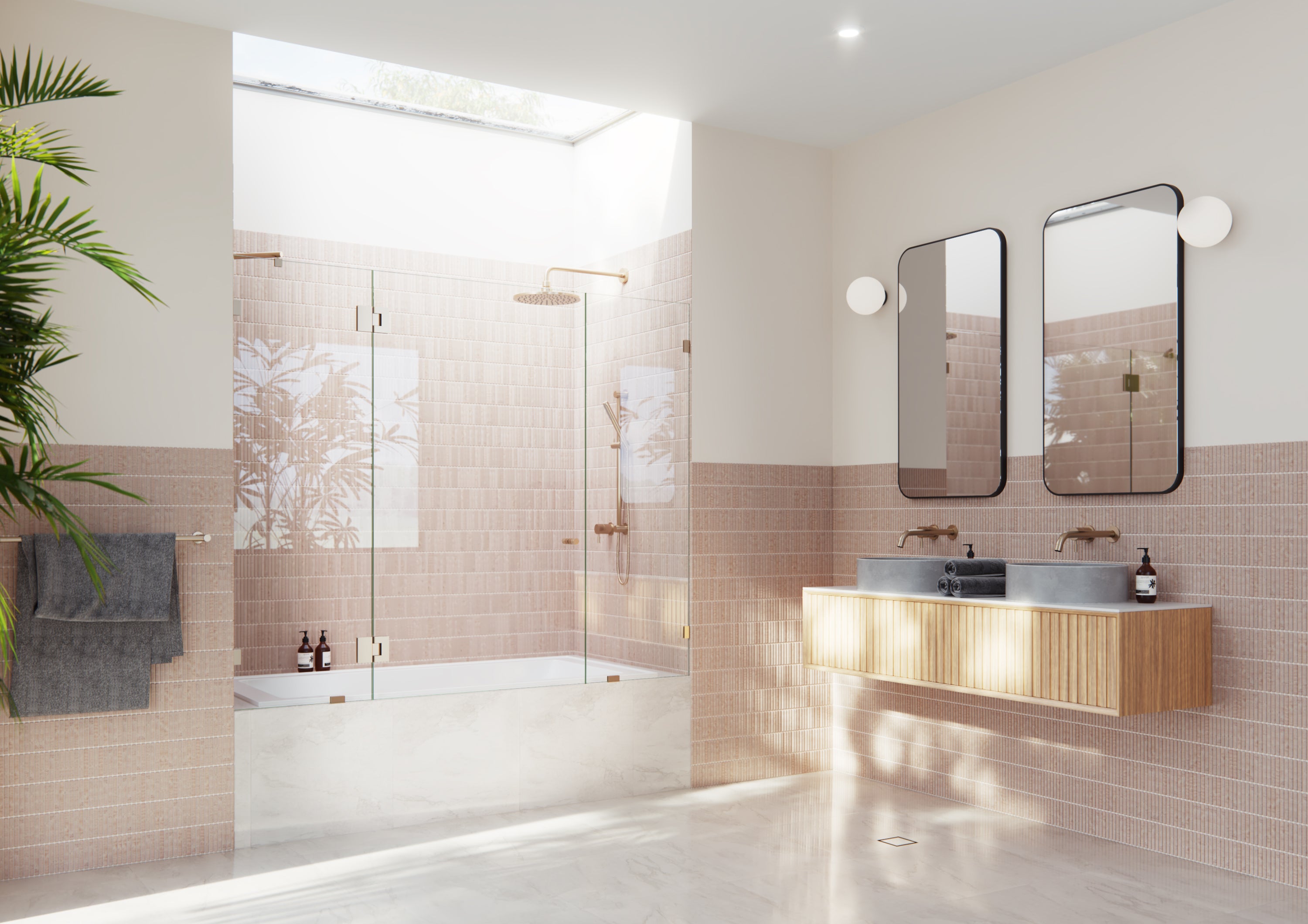 Bathtub 3-Panel Inline Glass Hinge Door