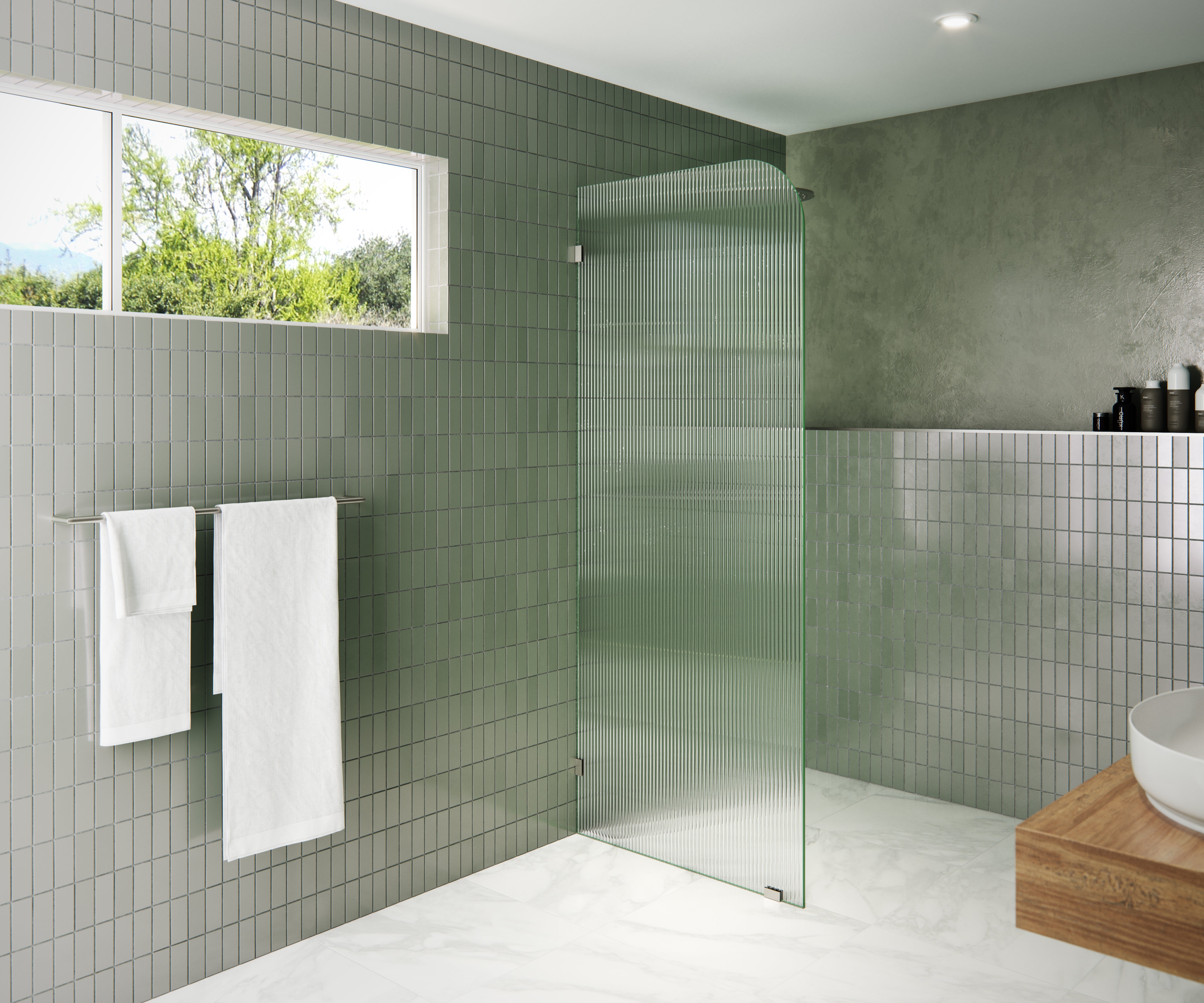 Shower Single Fixed Panel Fluted Radius