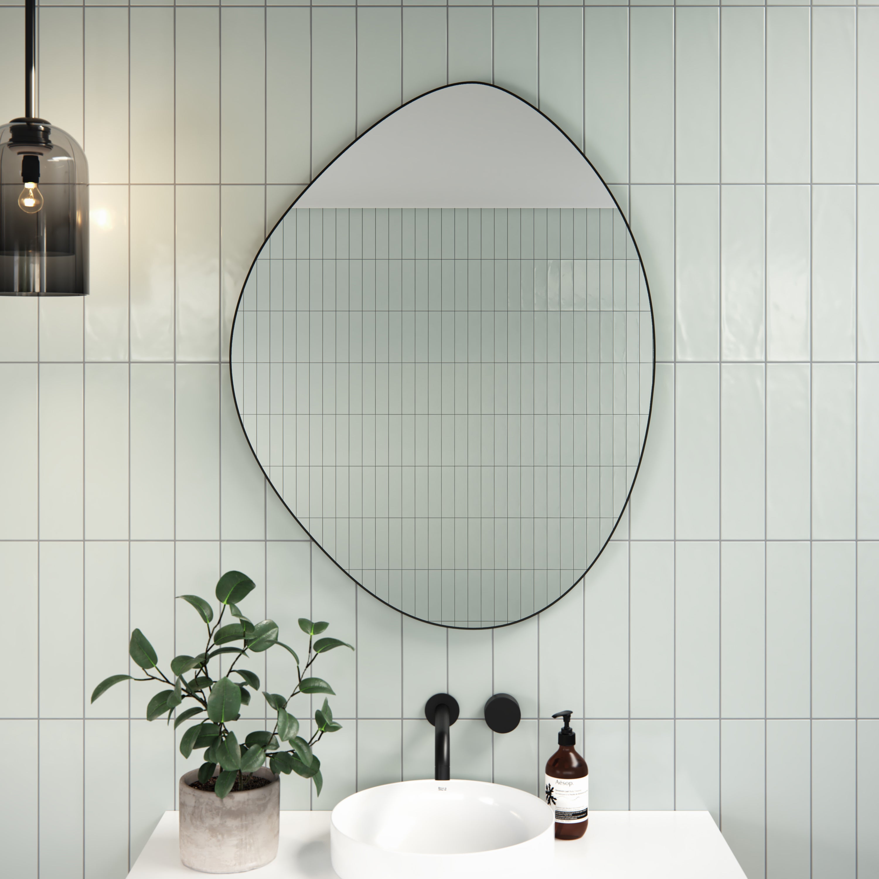 Steel Frame Pebble Shape Mirror